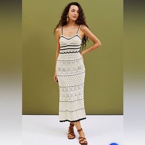 CONTRAST LINES HOLLOW OUT KNIT CAMI DRESS S-M